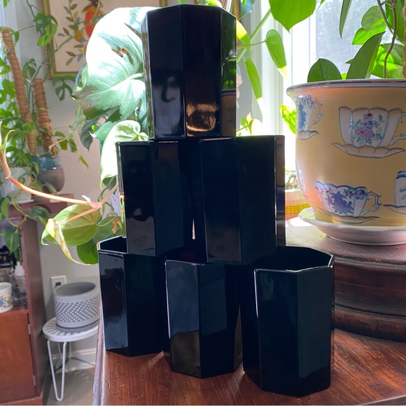 Set of 6 Vintage French Arcoroc Octime Black Blown Glass Coffee Mugs - Picture 4 of 11